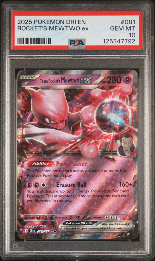 Graded 2025 PKM DRI EN Destined Rivals Team Rocket's Mewtwo Ex #081 Trading Card Game PSA 10 Gem Mint