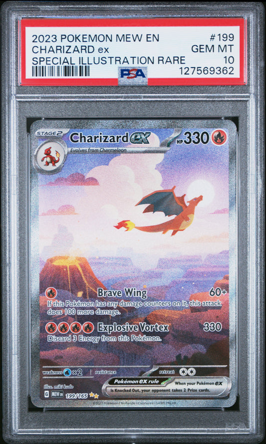 Graded 2023 PKM Mew EN Charizard ex #199 Special Illustration Rare Trading Card Game PSA 10 Gem Mint