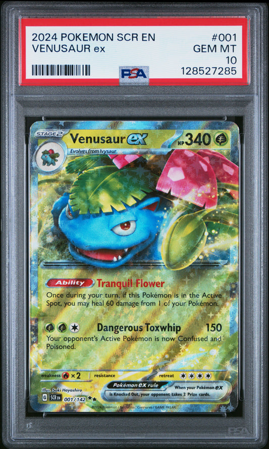 Graded 2024 PKM Scr En-Stellar Crown #001 Venusaur Ex Trading Card Game PSA 10 Gem Mint