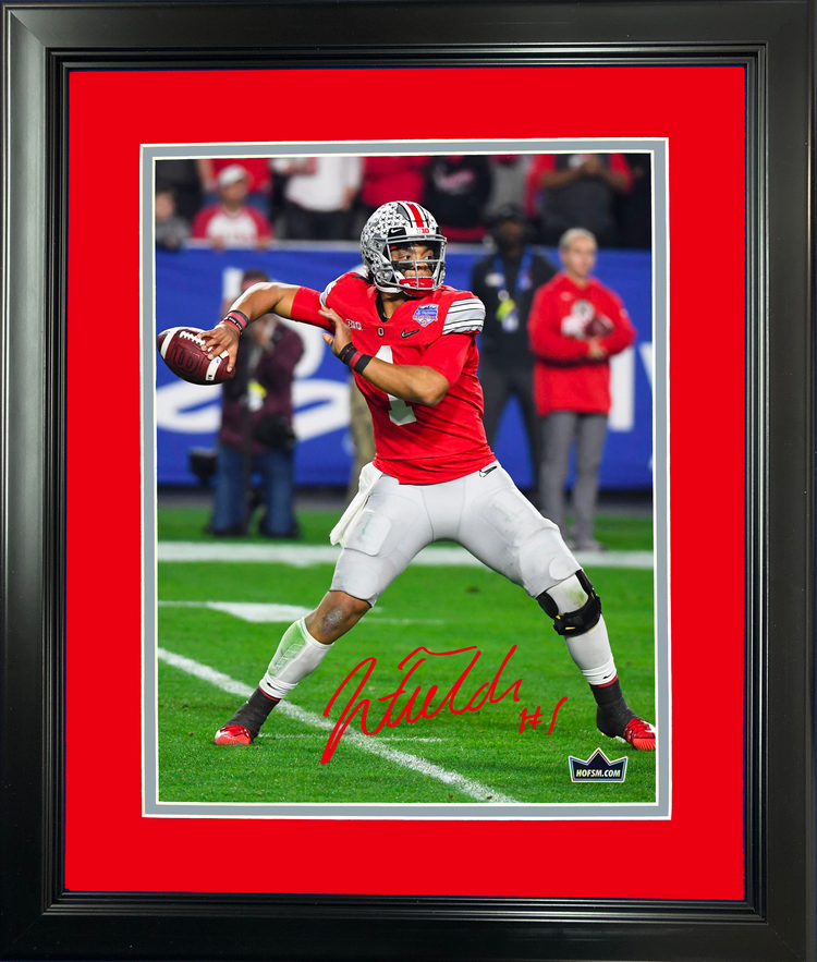 Framed Justin Fields Facsimile Laser Engraved Signature Auto Ohio State Buckeyes 11"x14" College Football Photo HOFSM Holo