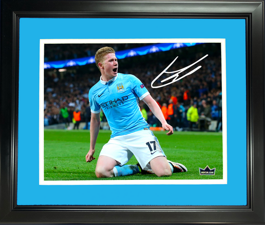 Framed Kevin De Bruyne Facsimile Laser Engraved Signature Auto Manchester City 11"x14" Soccer Photo HOFSM Holo