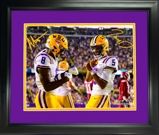 Framed Jayden Daniels & Malik Nabers Dual Facsimile Laser Engraved Signature Auto LSU Tigers 11"x14" College Football Photo HOFSM Holo