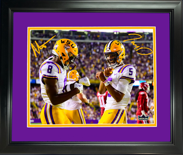Framed Jayden Daniels & Malik Nabers Dual Facsimile Laser Engraved Signature Auto LSU Tigers 11"x14" College Football Photo HOFSM Holo