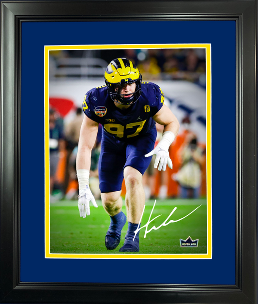 Framed Aidan Hutchinson Facsimile Laser Engraved Signature Auto Michigan Wolverines 11"x14"College Football Photo HOFSM Holo