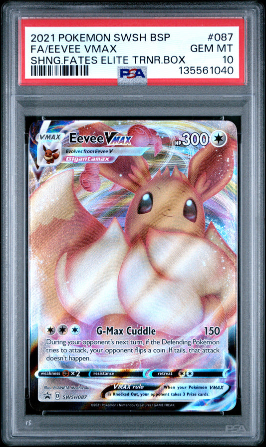 Graded 2021 PKM JP BSP SWSH Eevee #087 VMAX Shining Fates Elite Trainer Trading Card Game PSA 10 Gem Mint
