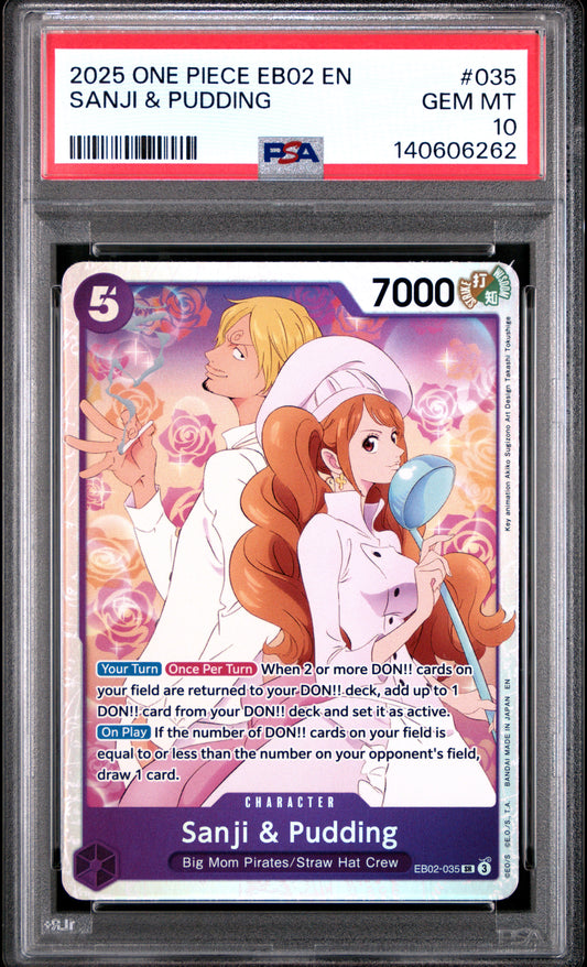 Graded 2025 One Piece EB02 Sanji & Pudding #035 Extra Booster Anime 25th Collection Trading Card Game PSA 10 Gem Mint