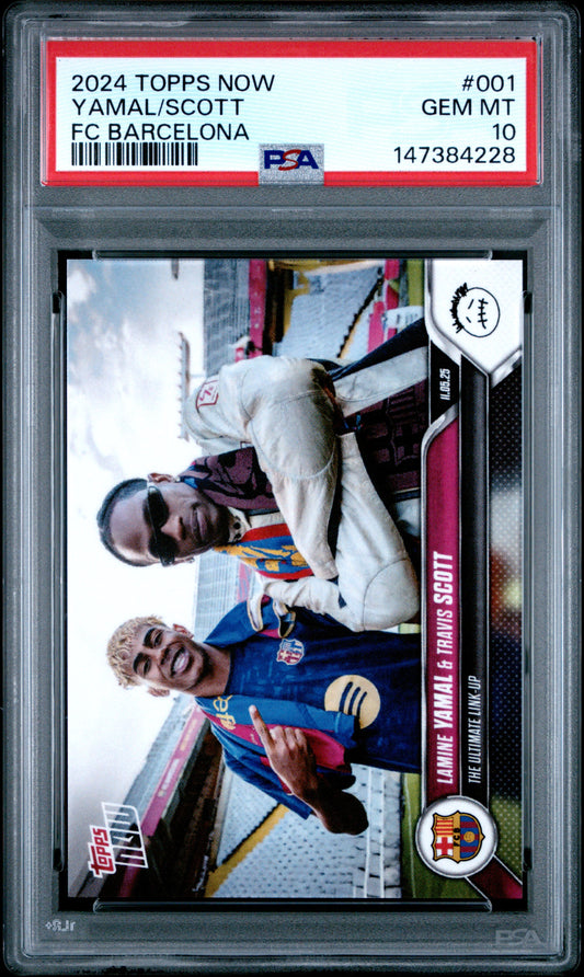 Graded 2024 Topps Now Lamine Yamal/Travis Scott #1 FC Barcelona Soccer Card PSA 10 Gem Mint