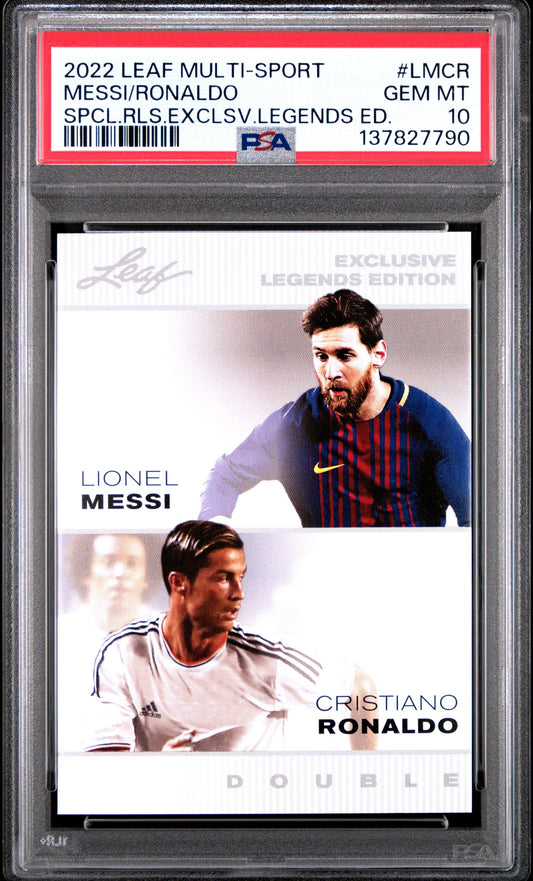 Graded 2022 Leaf Special Release Lionel Messi Cristiano Ronaldo #LMCR Exclusive Legends Edition Soccer Card PSA 10 Gem Mint