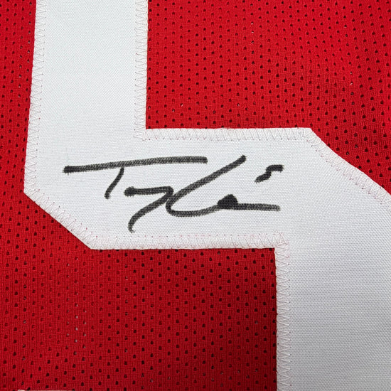 Autographed/Signed Trey Lance San Francisco Red Football Jersey Beckett BAS COA