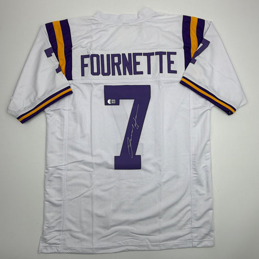 Autographed/Signed Leonard Fournette LSU White College Football Jersey Beckett BAS COA