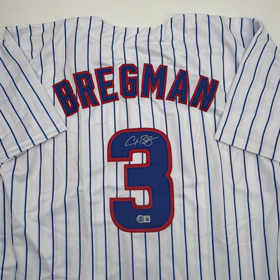 Autographed/Signed Alex Bregman Chicago Pinstripe Baseball Jersey Beckett BAS COA