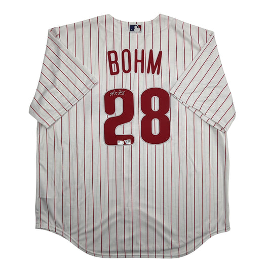 Autographed/Signed Alec Bohm Philadelphia Phillies Pinstripe Authentic Baseball Jersey Fanatics & MLB COA