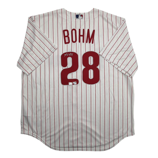 Autographed/Signed Alec Bohm Philadelphia Phillies Pinstripe Authentic Baseball Jersey Fanatics & MLB COA