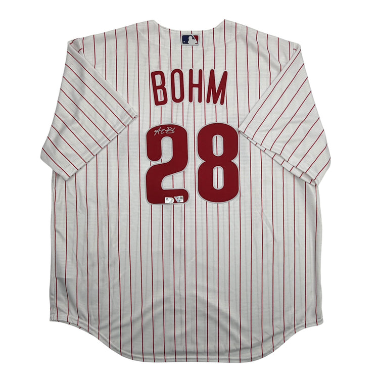 Autographed/Signed Alec Bohm Philadelphia Phillies Pinstripe Authentic Baseball Jersey Fanatics & MLB COA