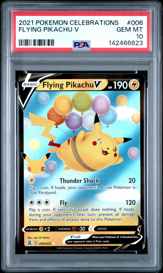 Graded 2021 PKM Celebrations Flying Pikachu #006 V Trading Card Game PSA 10 Gem Mint