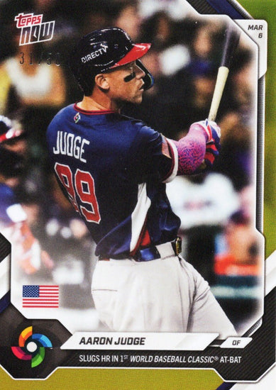 2026 Topps Now World Baseball Classic Aaron Judge #WB8 Gold Foil /50 Slugs HR in 1st World Baseball Classic At-Bat Team USA Baseball Card