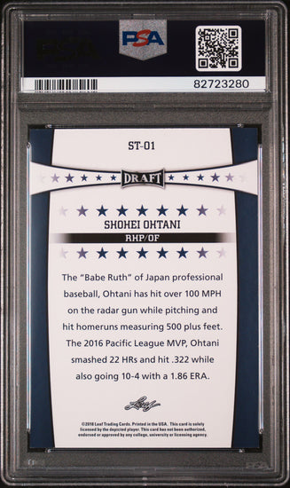 Graded 2018 Leaf Draft Shohei Ohtani #ST-01 Draft Stars Rookie RC Baseball Card PSA 10 Gem Mint
