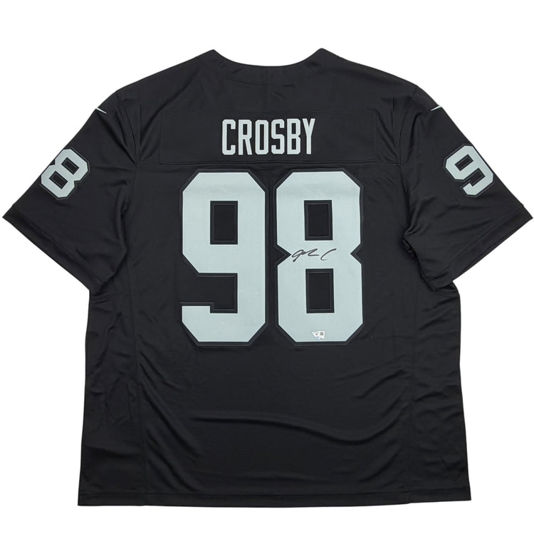 Autographed/Signed Maxx Crosby Oakland Las Vegas Raiders Black Authentic Football Jersey Fanatics COA