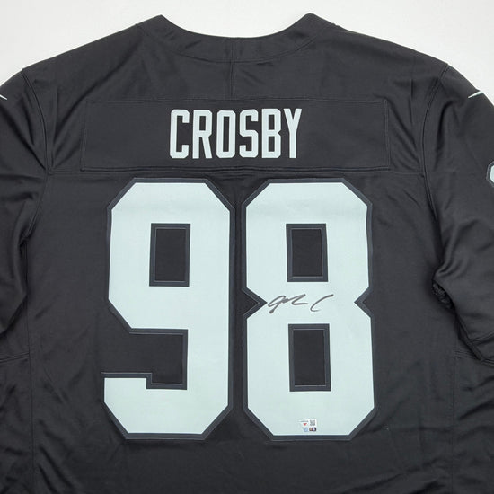 Autographed/Signed Maxx Crosby Oakland Las Vegas Raiders Black Authentic Football Jersey Fanatics COA