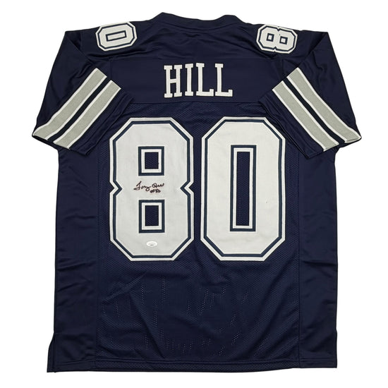 Autographed/Signed Tony Hill Dallas Blue Football Jersey JSA COA