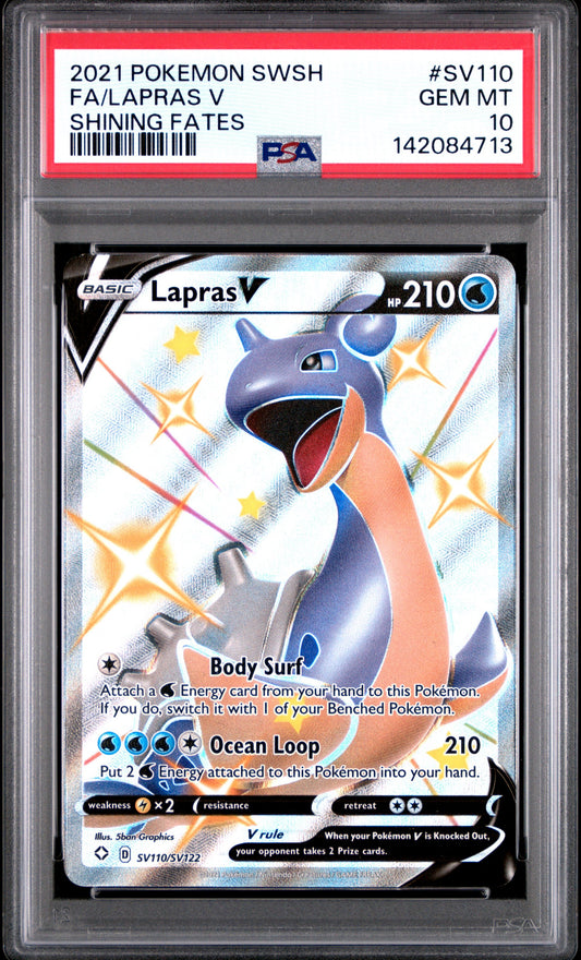 Graded 2021 PKM Shining Fates Lapras V #SV110 SWSH Trading Card Game PSA 10 Gem Mint