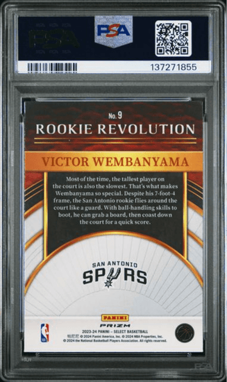 Graded 2023 Panini Select Victor Wembanyama #9 Rookie Revolution Silver Prizm Rookie RC Basketball Card PSA 10 Gem Mint