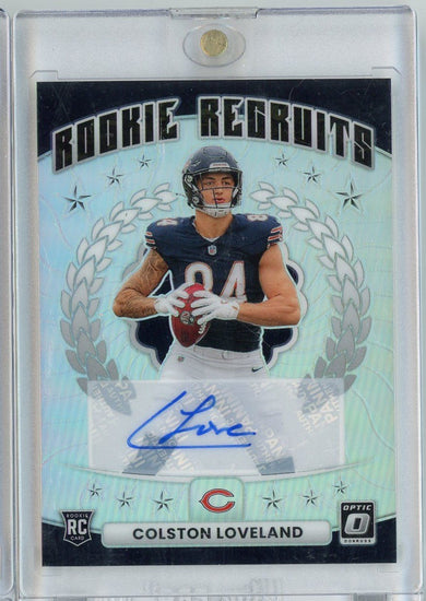  2025 Panini Donruss Optic Colston Loveland #10 /199 Rookie Recruits Refractor Auto Rookie RC Football Card