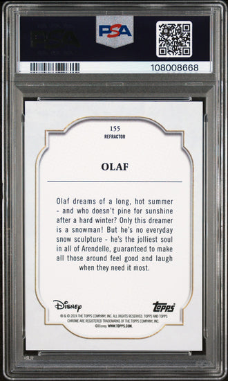 Graded 2024 Topps Chrome Disney Olaf #155 Refractor Frozen Trading Card PSA 10 Gem Mint