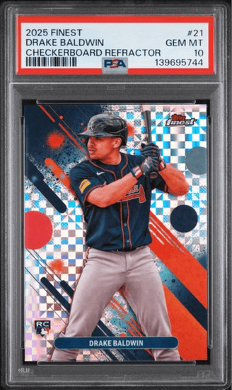 Graded 2025 Topps Finest Drake Baldwin #21 Checkerboard Refractor Rookie RC Baseball Card PSA 10 Gem Mint