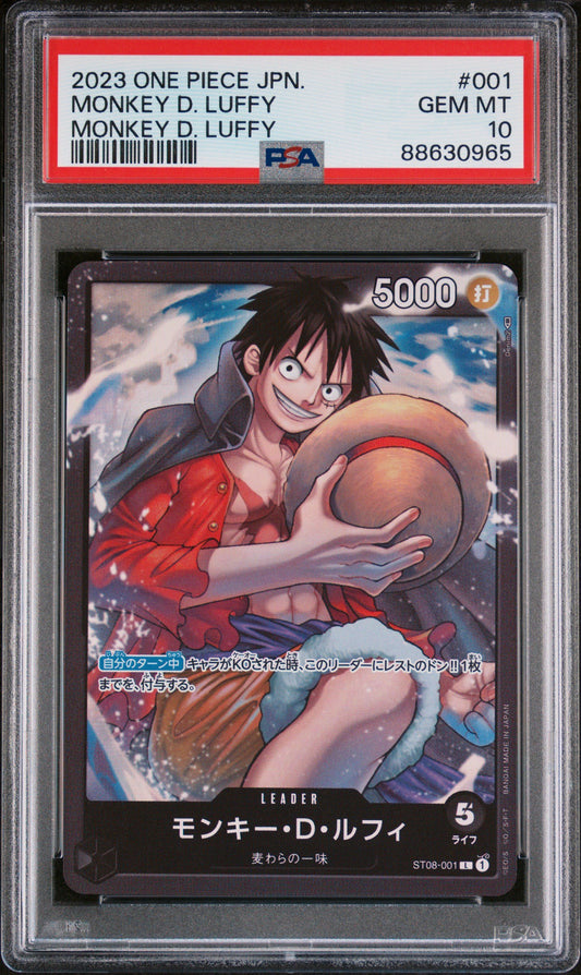 Graded 2023 One Piece Monkey D Luffy #001 ST08 Trading Card Game PSA 10 Gem Mint