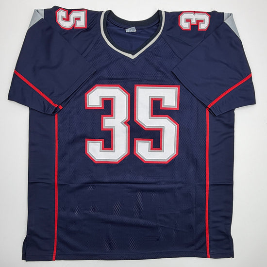 Autographed/Signed Patrick Pass 3x SB Champ New England Blue Football Jersey Beckett BAS COA