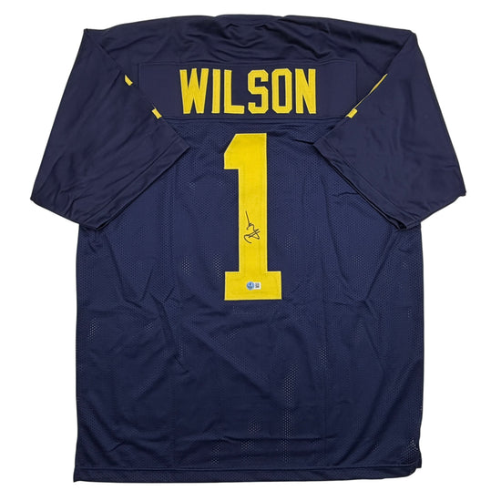 Autographed/Signed Roman Wilson Michigan Blue College Football Jersey Beckett BAS COA