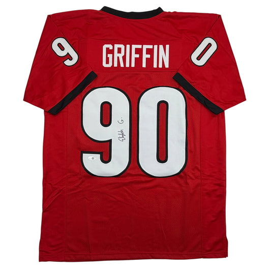 Autographed/Signed Elijah Griffin Georgia Red College Football Jersey Beckett BAS COA