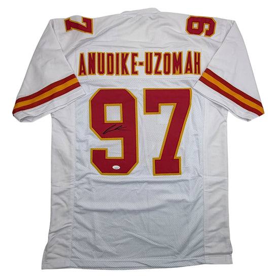 Autographed/Signed Felix Anudike-Uzomah Kansas City White Football Jersey JSA COA