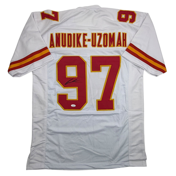 Autographed/Signed Felix Anudike-Uzomah Kansas City White Football Jersey JSA COA