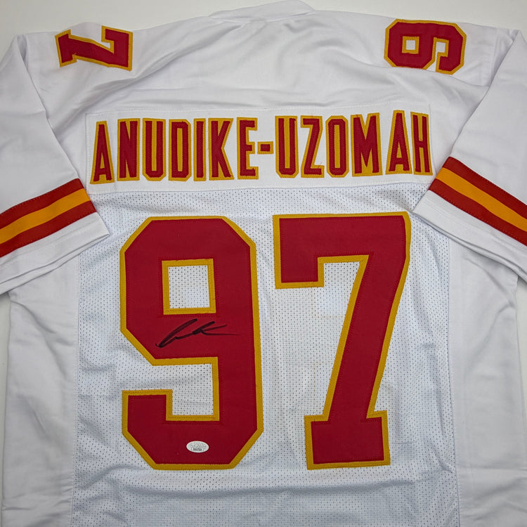 Autographed/Signed Felix Anudike-Uzomah Kansas City White Football Jersey JSA COA