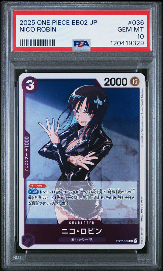 Graded 2025 One Piece Japanese Nico Robin #036 EB02 Anime 25th Collection Trading Card Game PSA 10 Gem Mint