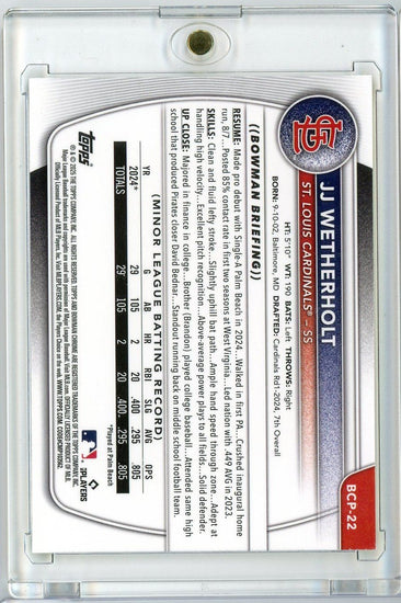 2025 Bowman Chrome JJ Wetherholt #BCP22 /75 Mega Box Yellow Refractor Rookie RC Baseball Card