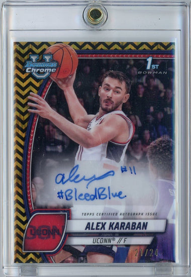  2024 Bowman U Chrome Alex Karaban #100 /24 Black & Gold Stealth Refractor Inscription Auto 1st Bowman Rookie RC Basketball Card 