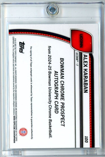  2024 Bowman U Chrome Alex Karaban #100 /24 Black & Gold Stealth Refractor Inscription Auto 1st Bowman Rookie RC Basketball Card 