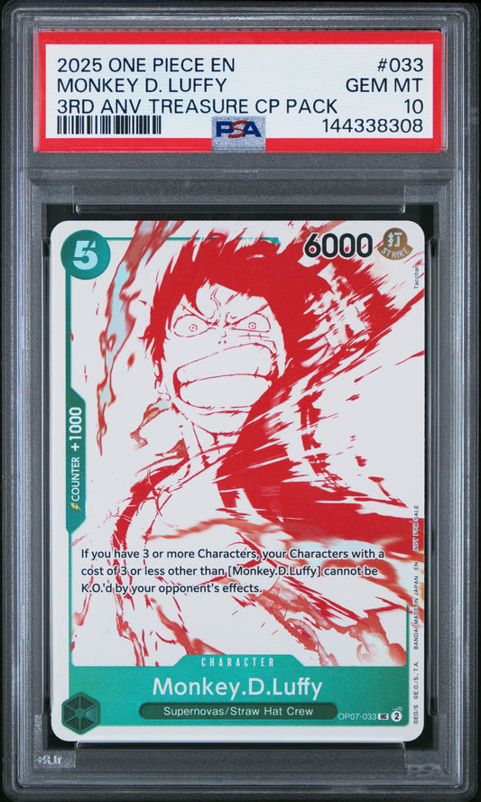 Graded 2025 One Piece Monkey D Luffy #033 Trading Card Game PSA 10 Gem Mint