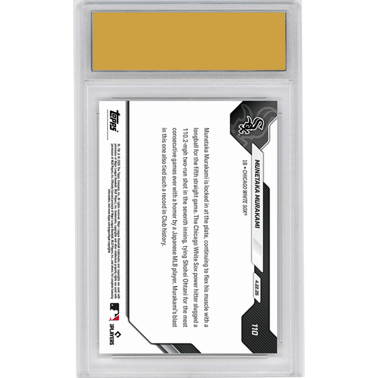 Graded 2026 Topps Now Munetaka Murakami #110 5th Straight Game With Home Run Ties Ohtani's Mark Chicago White Sox Rookie RC Baseball Card HOFSM 10 Gem Mint