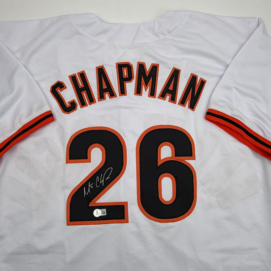 Autographed/Signed Matt Chapman San Francisco White Baseball Jersey Beckett BAS COA