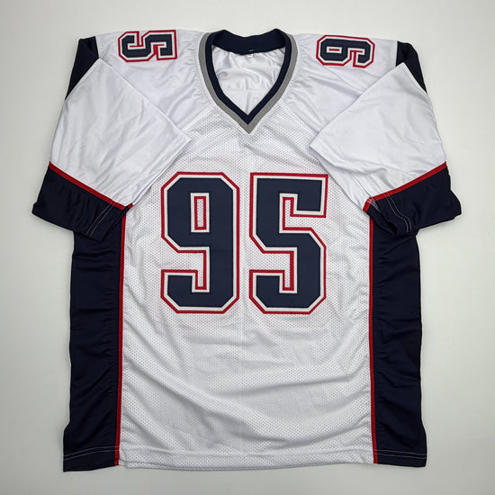 Autographed/Signed Tully Banta-Cain New England White Football Jersey JSA COA