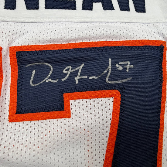 Autographed/Signed Dre Greenlaw Denver White Pro Cut Football Jersey Beckett BAS COA