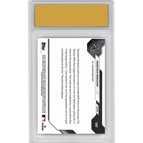 Graded 2026 Topps Now Munetaka Murakami #120 11 Home Runs Are Most By Rookie Before May in MLB Lore Chicago White Sox Rookie RC Baseball Card HOFSM 10 Gem Mint
