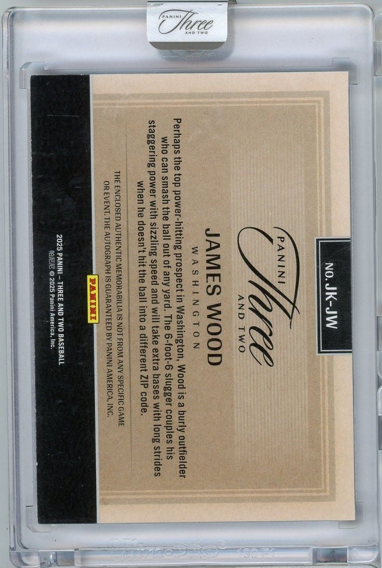 2025 Panini Three & Two James Wood #JKJW /49 Jersey Autographs Rookie RC Baseball Card