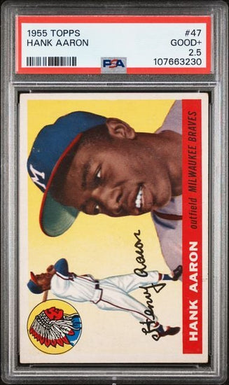 Graded 1955 Topps Hank Aaron #47 Baseball Card PSA 2.5 Good+