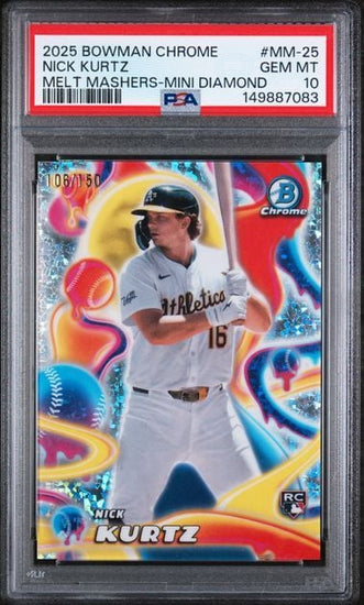 Graded 2025 Bowman Chrome Nick Kurtz #MM25 /150 Melt Mashers Mini Diamond Rookie RC Baseball Card PSA 10 Gem Mint