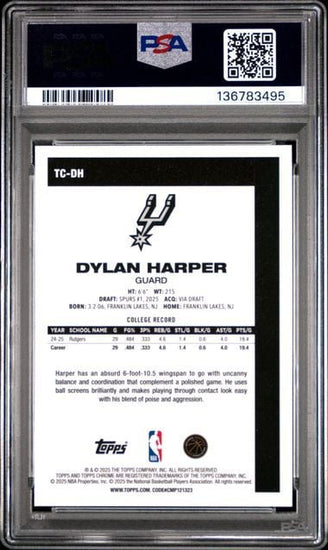 Graded 2025 Topps Silver Pack Dylan Harper #TCDH Rookie RC Basketball Card PSA 10 Gem Mint